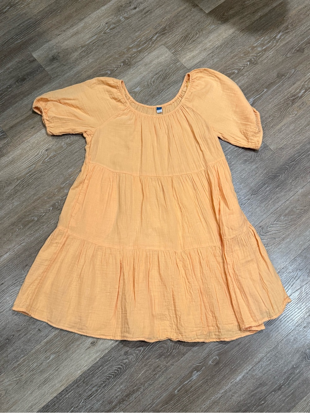 Old Navy Orange Peach Cotton Crinkle Gauze Tiered Babydoll Mini Dress L